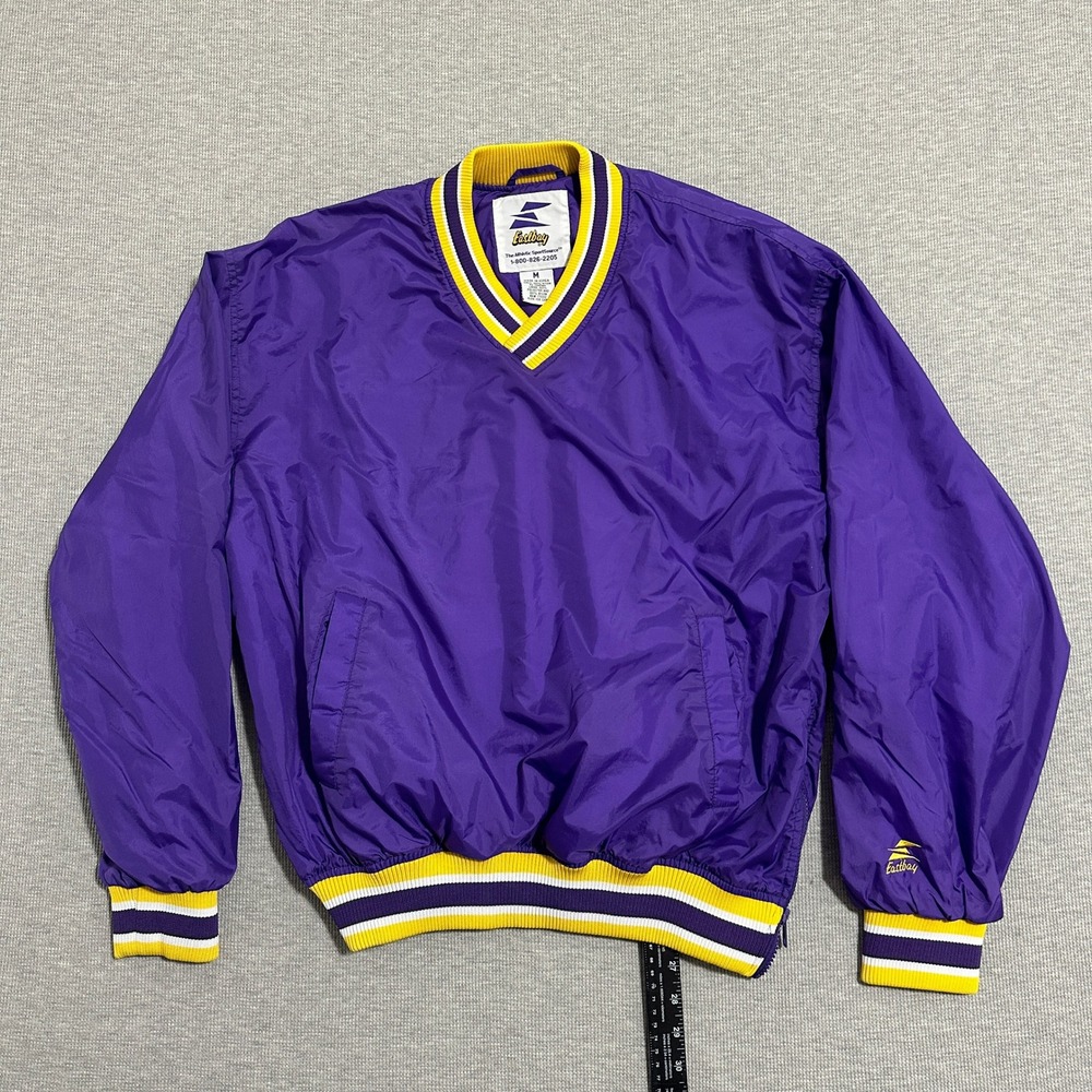 Vintage Eastbay Purple V-Neck Windbreaker Pullover Jacket Side Zip Mens Size M